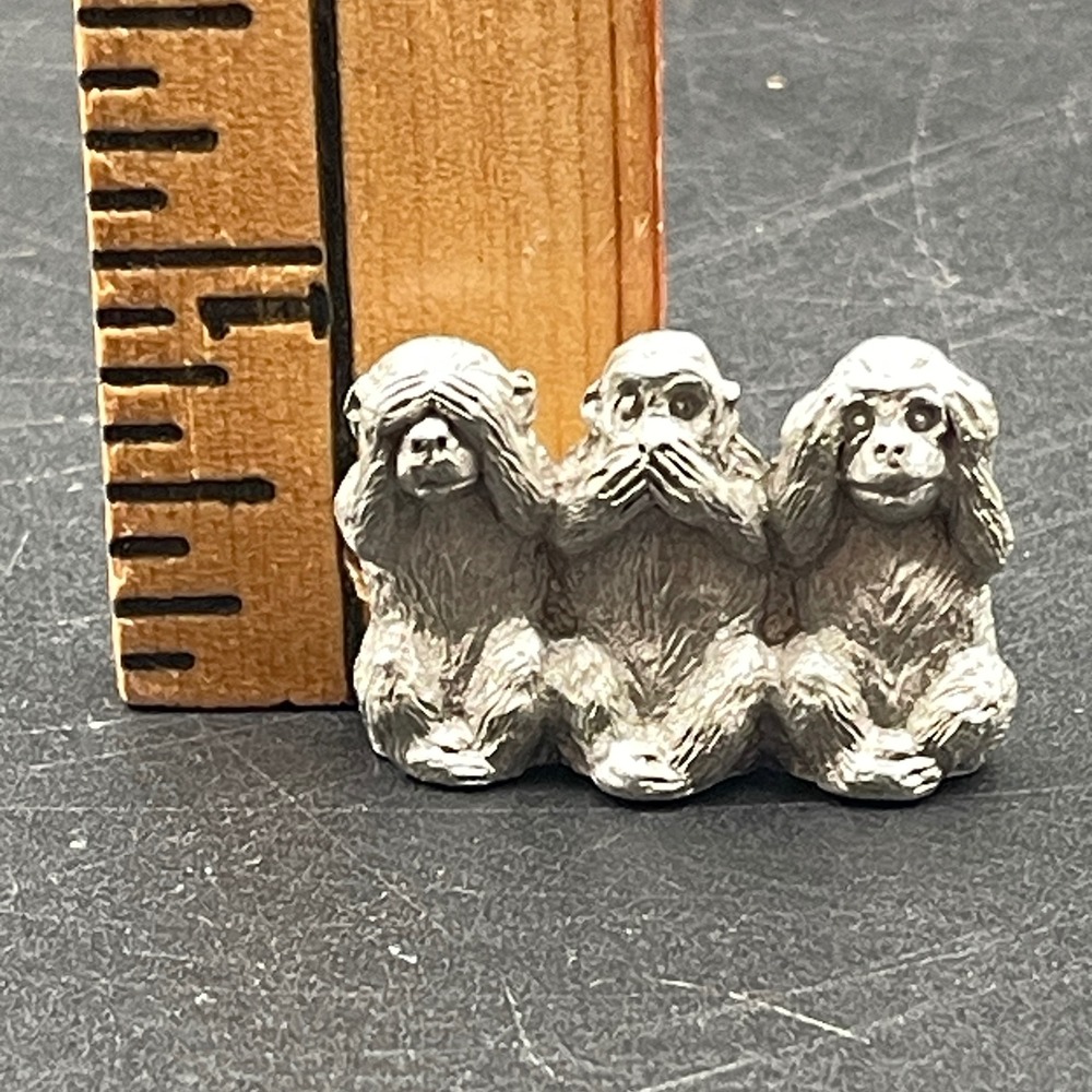 Spoontiques Pewter Three Wise Monkeys Figurine See Hear Speak No Evil Miniature - Picture 5 of 5